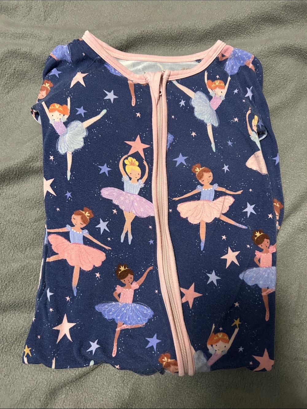 Little Sleepies Navy Ballerina Zip Pajama Set with Pink Trim